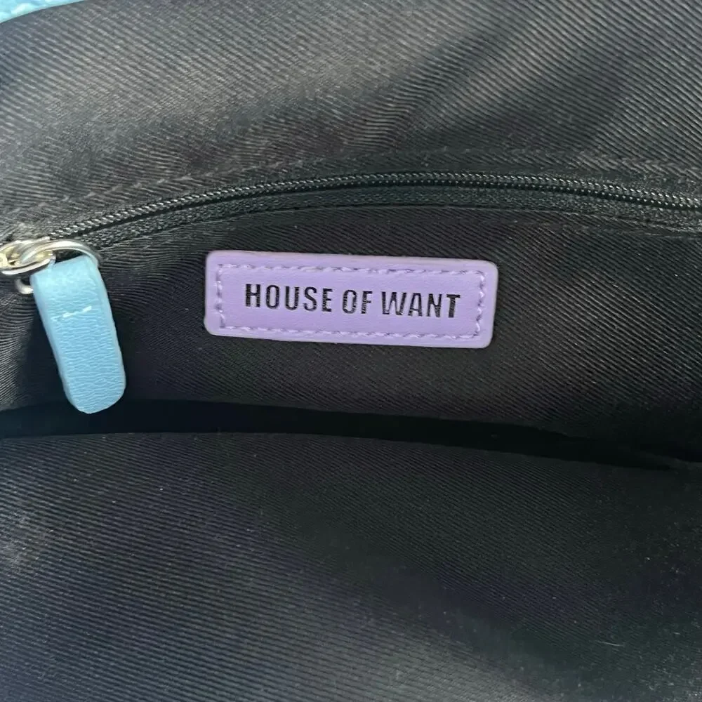 House Of Want Blue Chill Vegan Leather Frame Clutch Satchel NWOT